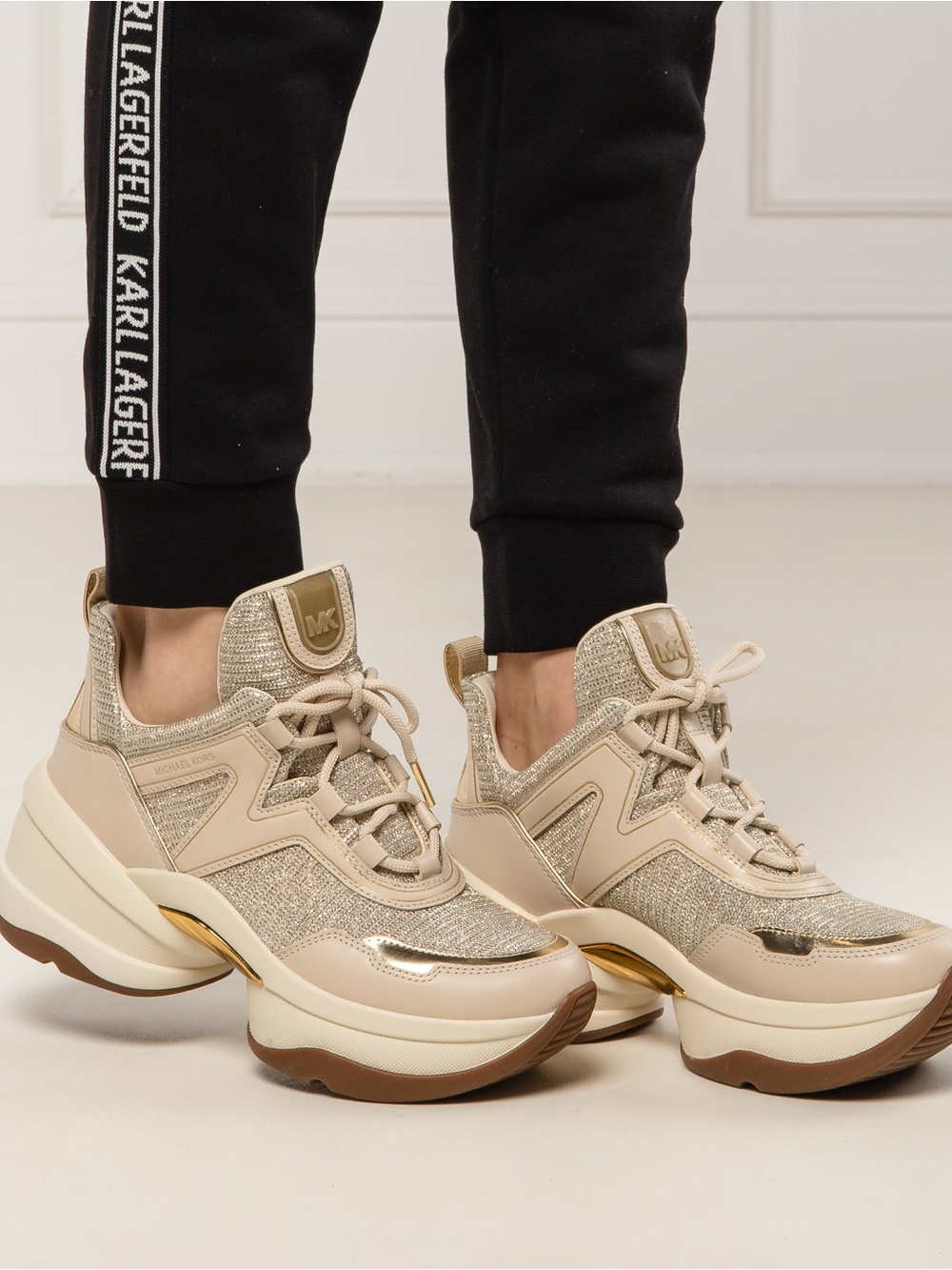 Michael Kors Olympia Women's Beige Platform Leather Sneaker